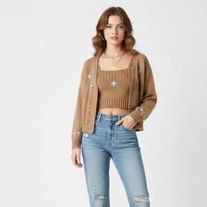 Brown Cable Knit Cardigan Sweater